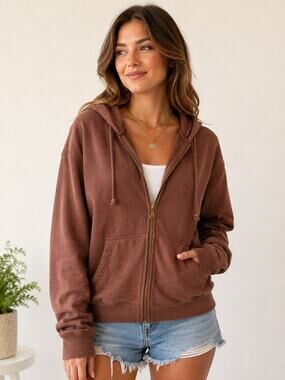 Aeropostale Women’s Brown Full Zip Hoodie Size Small Soft Fleece